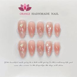 Handmade Stiletto Press On Nails Reusable Decoration Fake Nails Full Cover Artificial Manicuree Wearable Orange Nail Store 240201