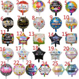 50pcs lot 18inch Feliz cumpleanos Spanish birthday balloons round mylar helium ballon happy birthday party air balloes280U