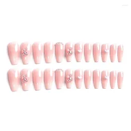 False Nails Pink Fake Tips For Finger Wear Crystal Bear Full Cover Coffin Tip E1YD