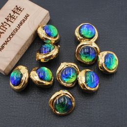 Beads Apdgg 10pcs 16mm Blue Moss Murano Glass Coloured Glaze Loose Beads Gold Plated Connector Beads for Necklace Pendant Jewelry Diy
