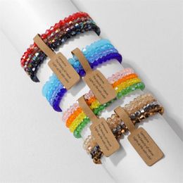 Strand Crystal Bead Bracelets 4Pcs/Set With Blessing Card Handmade Multicolour Series For Women Men Friends Gifts