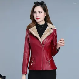 Women's Leather Autumn Winter Warm Faux Fur Coat Womens Jacket Ladies Slim Moto Biker Basic Jackets Plush Casual Outerwear Oversize 7XL