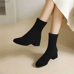 Boots Elastic Suede 2023 Winter Pointed Toe Warm Ankle boots High Heels Chunky Women Shoes Fashion Party Sexy Pumps Size 42