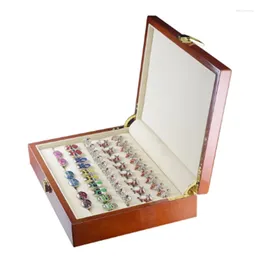 Jewelry Pouches Glass Cufflinks Box 20-30Pairs Capacity Rings Painted Wooden Collection Display Storage For Men