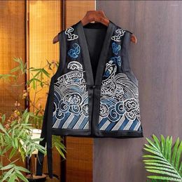 Ethnic Clothing 2024 Autumn/Winter Half Open Collar Vintage Chinese Style Embroidered Sleeveless Vest Top