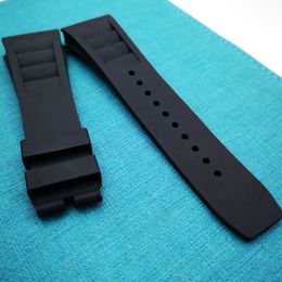25mm Black Watch Band Rubber Strap For RM011 RM 50-03 RM50-01320A
