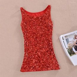 Women's Tanks Stretchy Bust Sequin Blouse O Neck Slim Fit Tank Top For Women Shiny Sparkling Stage Show Performance Vest Soft Pullover
