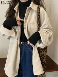 ZANZEA Women Vintage Outwear Korean Fashion Loose Allmatch Jackets Corduroy Casual Harajuku Long Sleeve Coat Streetwear 240124