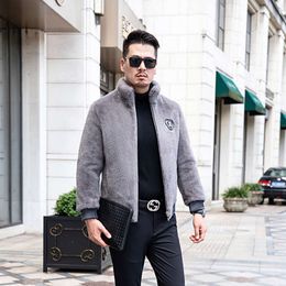 Mens Standing Collar Zipper Gold Mink Fur Coat Designer Winter Clothing High End Imitation JWSF