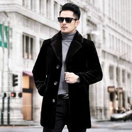 Autumn and Winter Imitation Mink Fur Coat Medium Length Mens Suit Collar Button Style Top BGOM