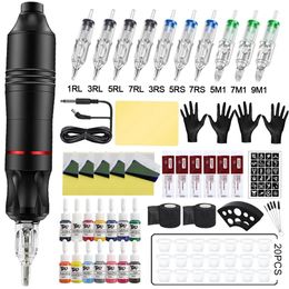 Professional Tattoo Machine Pen Kit with Machine Pen Set Cartridge Needles Ink DC No Power Supply for Tattoo Art Beginners 240124