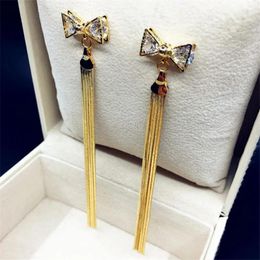 Dangle Earrings Arrival Fashion Women Bowknot Long Tassel Double Layer Drop Crystal Nice Gift For Year