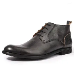 Boots Vintage Genuine Leather Mens Luxury Handmade British Trend Designer Fashion Comfortable Black Ankle Business Shoes Man