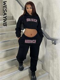 Women's Two Piece Pants Casual 2 Sets Outfits Women Long Sleeve Crop Top High Waist Sweatpants Black Print Matching Fall Streetwear