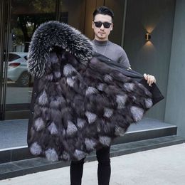 Designer Winter Parker Mens Mid Length Haining Fur Integrated Thickened Black Hair Overcoming Coat B6NX