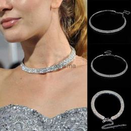 Chokers Sparkling Silver Colour Crystal Collar Chain Choker Necklace Bridal Women Wedding Party Diamante Rhinestone Choker Jewellery Gifts YQ240201
