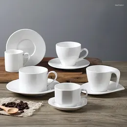 Mugs European Plain White Coffee Cup Creative Irregular Shape Ceramic Tea Saucer Set Simple Water Mug Drinkware Home Bar Supplies