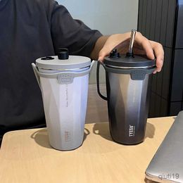 Thermoses Tyeso New Gradient Colour Thermos Cup With Straw 304 Stainless Steel Ice Coffee Thermal Mug Large Capacity Cold Drink Vacuum Cup