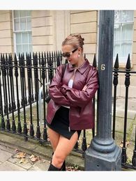 Moto Biker Style Cool Lady Faux Leather Red Long Jackets Autumn Girls Fashion Zipper Fly Straight Pu Outwear 240130