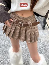 Skirts Brown Sexy Club Short Skirt Ladies 2024 Autumn Clothes Women's High Waist Harajuku Korean College Style Mini Belt Pleated