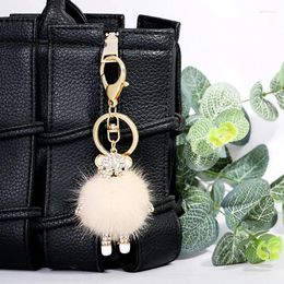 Keychains Korean Velvet Rhinestone Cute Bear Fur Ball Key Ring Pendant Pompon Jewelry Bag Hanging Accessories