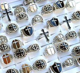 Wholesale 20/50pcs Assorted Religious Cross Ring Men Punk Gothic Metal Colour Rings Vintage Women Party Jewellery 240201