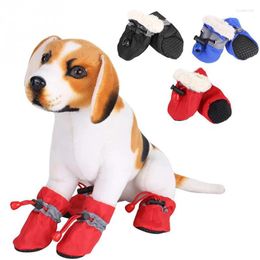 Dog Apparel 4Pcs Thick Waterproof Anti-slip Pet Rain Snow Boots Warm Shoes Puppy Small Cats Winter Socks Footwear Velvet Supplies