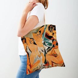 Shopping Bags Vintage Artist Pablo Picasso Classic Art Shoulder Shopper Bag Women Double Print Casual Lady Canvas Tote Handbags