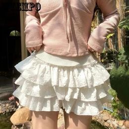 Skirts White Fluffy Cake Skirt Bustle Ballet Style Multi Layer Ruffles Edge Elastic Waist Built In Shorts Sweet Preppy