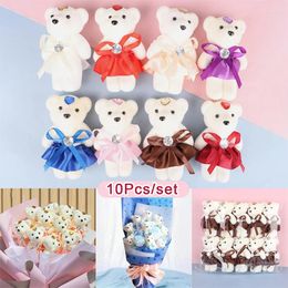 Decorative Flowers 10Pcs 12cm Bear Flower Bouquet Toy Cartoon Doll Teddy Graduation Birthday Wedding Gifts Party Decor