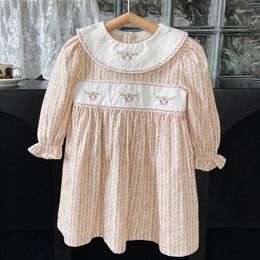 Girl Dresses 2024 Autumn Korean Style Baby Girls Floral Printed Dress Embroidery Lace Toddlers Kids Cotton Princess Temperament