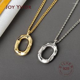 Pendants Real 925 Sterling Silver Elegant Round Gold Color Geometric Pendant Necklace Fine Jewelry For Women Wedding Party Bijoux