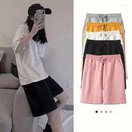 Women's Shorts Summer Solid Colour Sports Pants M-4XL Elastic Waist Straight Loose Casual Knee Length
