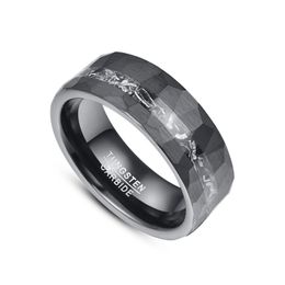 Nuncad 8mm Brushed Matte Black Hammered Meteorite Tungsten Carbide Ring for Man Jewelry 240201