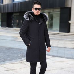 Pai Overcame the Designer Mens Leather Jacket with a One Metre Long Otter Rabbit Fur Inner Lining and Faux Collar Winter Coat 8RJC