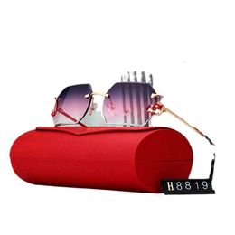 2024 New frameless cut edge sunglasses for women trendy square round face internet red sunglasses UV resistant glasses