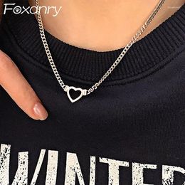 Chains Foxanry Minimalist Sier Colour Clavicle Chain Necklace For Women Fashion Creative Hollow LOVE Heart Geometric Party Jewellery