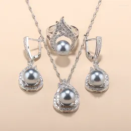 Necklace Earrings Set Natural Pearl Wedding Dress Bridal For Women And Adjustable Ring Size 4-Piece Sets