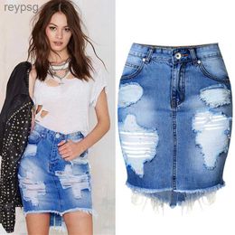 Skirts Mini Skirt Denim Tassel Women Irregular Ripped Jeans Distressed Frayed Edge Short Skirts Slit Bodycon High Waist Streetwear Chic YQ240201