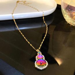 Pendants Trendy Fine 14K Real Gold Plant Gourd Opal Chain Pendant Necklace For Women Jewelry Korean Fashion AAA Zircon Wedding Party Gift