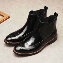 Moda inverno sapatos de couro genuíno alta qualidade zíper preto homem vestido novo design botas tornozelo para homem