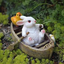 Decorative Figurines Nordic Resin Boating Rabbit Simulation Animal Garden Ornaments Courtyard Pond Floating Fish Tank Surface Landscaping