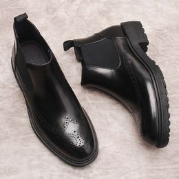 High Qualiti Ankle Men Genuine Leather Black Brown Slip on Vintage Dress Man Italian Formal Mens Boots Shoe