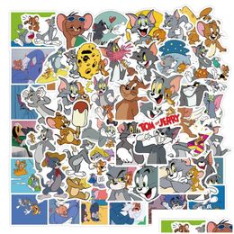 Car Stickers 50Pcs/Lot Tom And Jerry Sticker Cats Mouse 90S Art Print Home Decor Wall Notebook Phone Lage Laptop Bicycle Scrapbookin Dhqf7