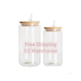 Tumblers Custom Logo China Usa Ca Warehouse 16Oz Clear Matte Sublimation Billet Glass Mason Jar Beer With Bamboo Lid St Drop Delivery Dhw0P
