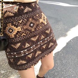 Skirts Korea Retro Embroidery Skirt Women High Waist Jacquard Weave Design Mini Faldas Mujer