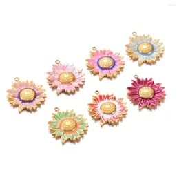 Charms Wholesale 5pcs/lot Stainless Steel Enamel Colorful Sunflower For DIY Necklaces Earrings Jewelry Making Accessories