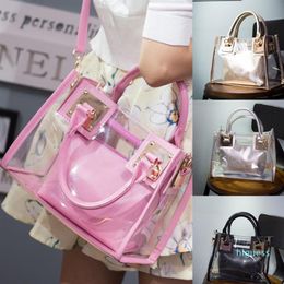 Designer- Beach Bag Clear Tote Bag See Through Messenger Bag Transparent Shoulder for Beach Travel Pink284F
