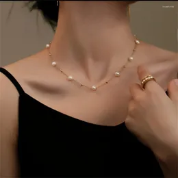 Chains 316L Stainless Steel Minimalism Pearl Beading Pendant Short Style Clavicle Chain Ladies Necklace Fashion Exquisite Jewelry