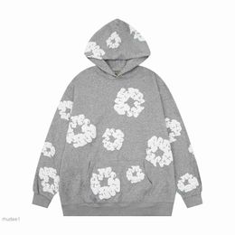 Denim Hoodie Designer Readymade Autumn and Winter Fashion Mens Tears Hoodies Flower Puff Printed Distressed Sweatshirt Men Top Pullover Lazy F4UJ